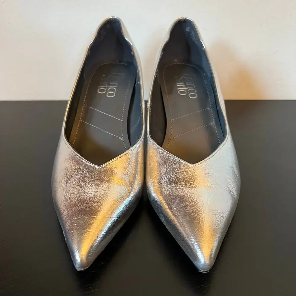 Franco Sarto Metallic Silver Pointed Toe Kitten Heel Women's Size 6M